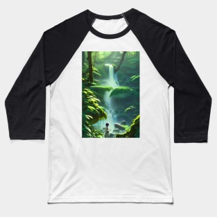 Beautiful Girl Chilling in Waterfalls in a Forest Baseball T-Shirt